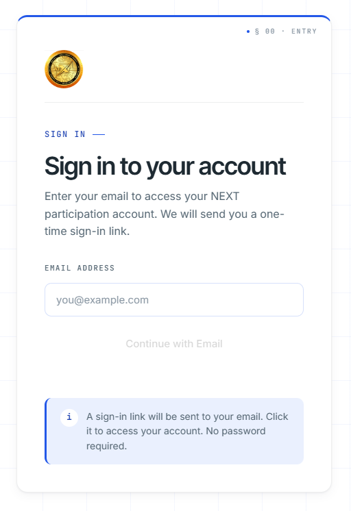 NEXT sign-in screen — email entry