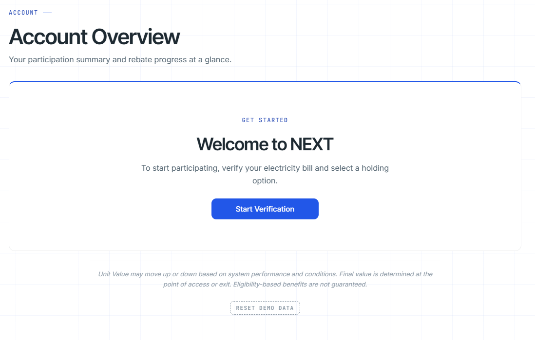 NEXT bill verification screen — provider and amount entry